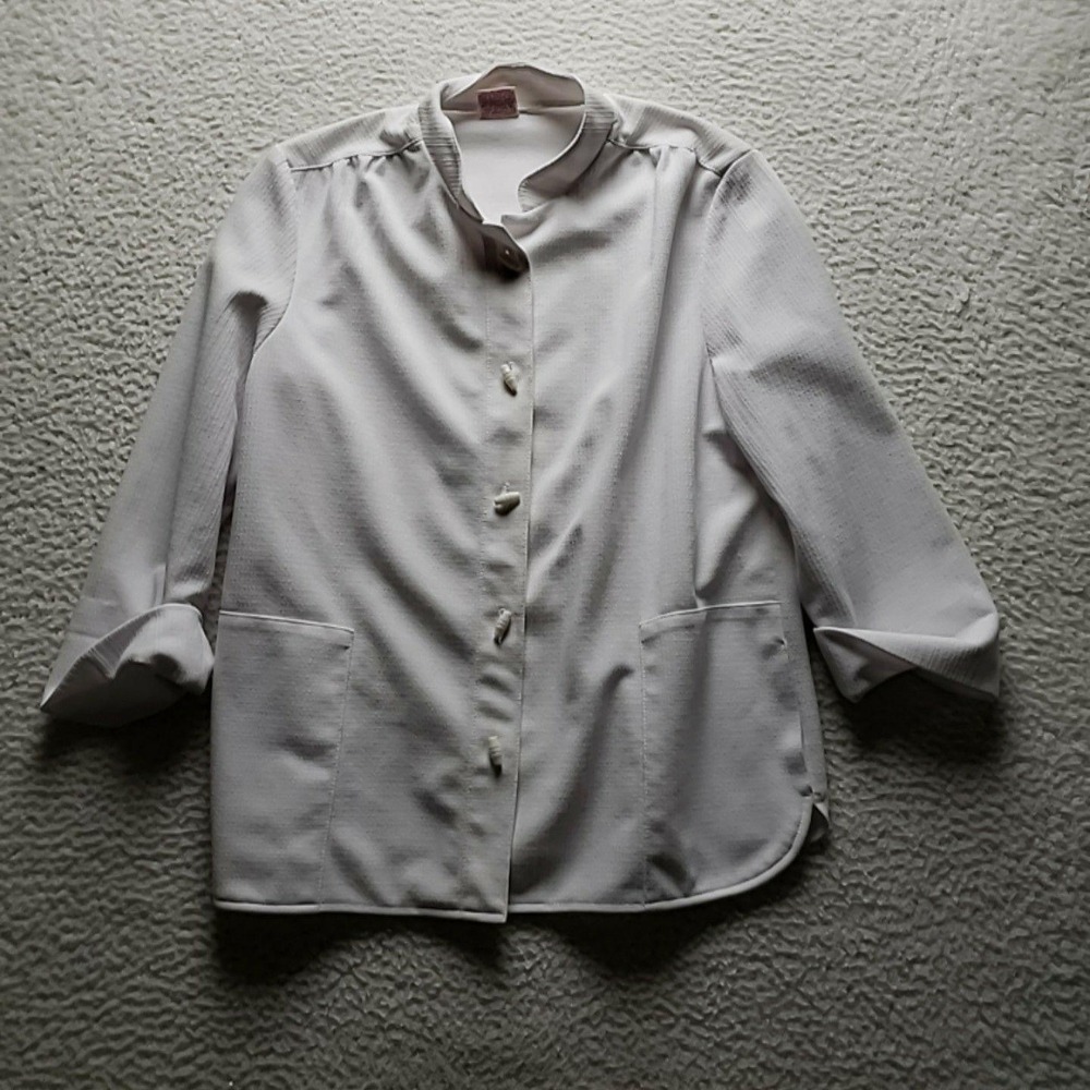 Vintage Graff Jacket Womens Medium White Knit Button Front 3/4 Sleeve Pockets